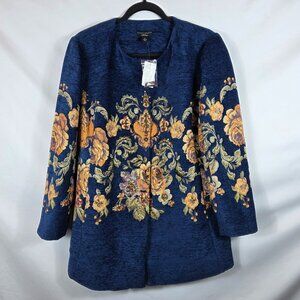 Susan Graver Artisan Jacket Women's Size 10 Blue with Yellow Floral Design NEW